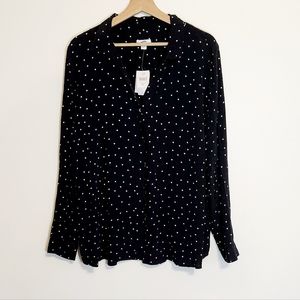 J Jill Polka Dot Button-Up Shirt - Black and White Collared Long Sleeve